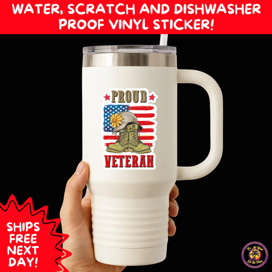 VETERAN STICKERS | Veteran Made Patriotic Vinyl Decals for Military Support, Army Navy Marine Veteran Gifts, American Flag Bumper Sticker