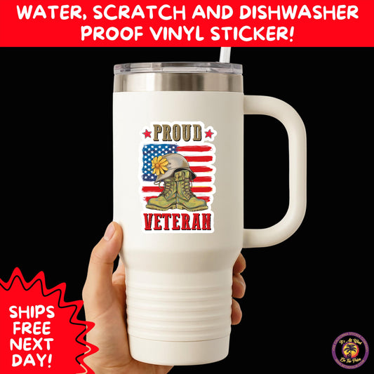 VETERAN STICKERS | Veteran Made Patriotic Vinyl Decals for Military Support, Army Navy Marine Veteran Gifts, American Flag Bumper Sticker