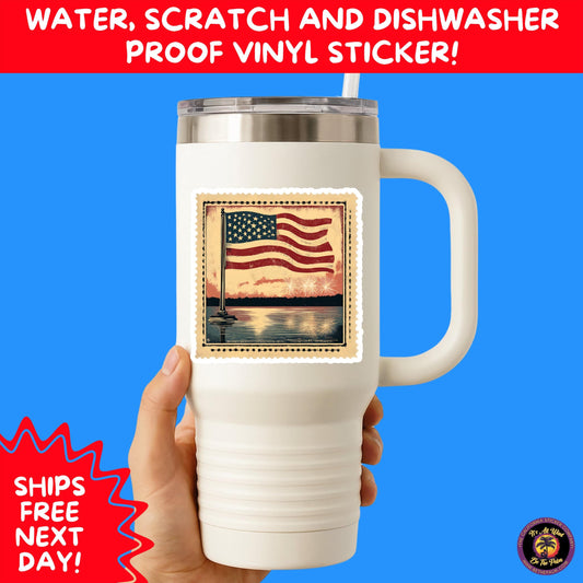 4th of july | sticker pack independence day vinyl decals, usa flag, fireworks, red white blue summer holiday patriotic sticker set