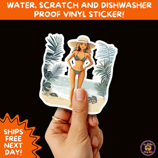 FUN BEACH STICKERS with Bikini Designs, Perfect for Travel Journals, Water Bottles, Tumblers, Laptops, Scrapbooks, and Summer Decor