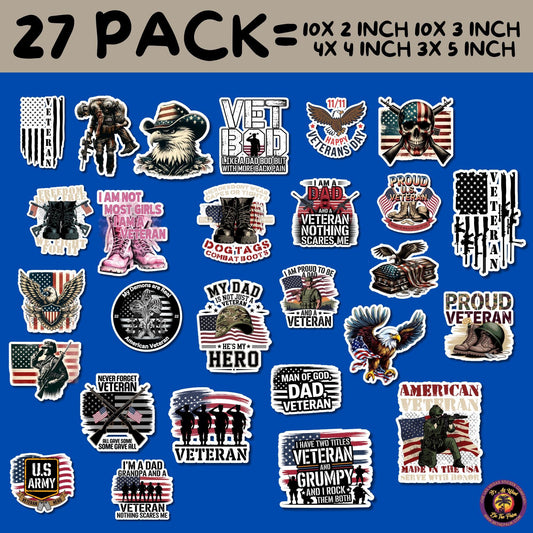 27 STICKER PACK! veteran sticker, usa decal, army sticker, military pride, patriotic gift, navy sticker, air force decal, american flag