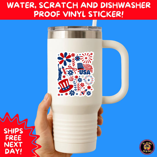 4TH OF JULY | Sticker Pack Independence Day Vinyl Decals, USA Flag, Fireworks, Red White Blue Summer Holiday Patriotic Sticker Set