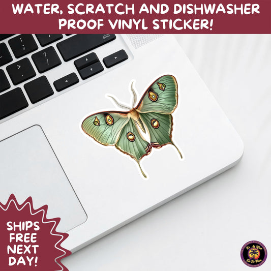 LUNA MOTH STICKERS | moth, sticker, luna moth, moon moth, cottage core, large moth, insect sticker, laptop sticker,