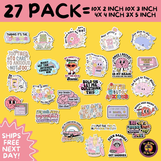 27 STICKER PACK! mental health, therapy sticker, self care, positive quote, anxiety sticker, daily reminder, healing vibes, sticker pack