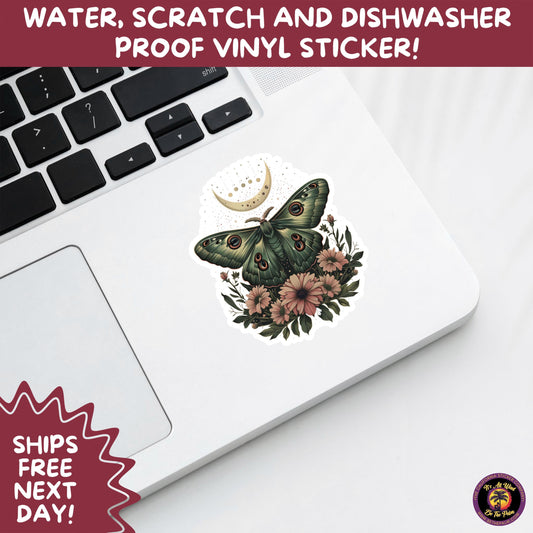 LUNA MOTH STICKERS | moth, sticker, luna moth, moon moth, cottage core, halloween, goth moth, large moth, insect sticker, laptop sticker,