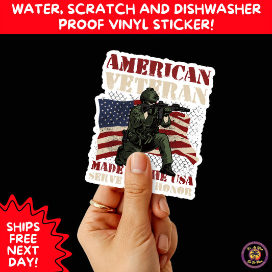 VETERAN STICKERS | Veteran Made Patriotic Vinyl Decals for Military Support, Army Navy Marine Veteran Gifts, American Flag Bumper Sticker