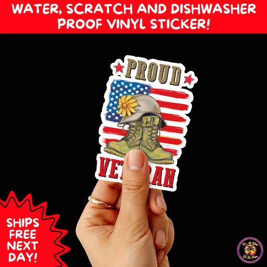 VETERAN STICKERS | Veteran Made Patriotic Vinyl Decals for Military Support, Army Navy Marine Veteran Gifts, American Flag Bumper Sticker