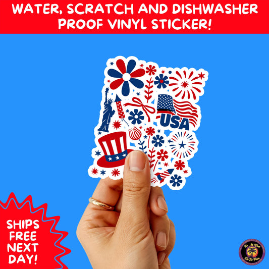 4TH OF JULY | Sticker Pack Independence Day Vinyl Decals, USA Flag, Fireworks, Red White Blue Summer Holiday Patriotic Sticker Set