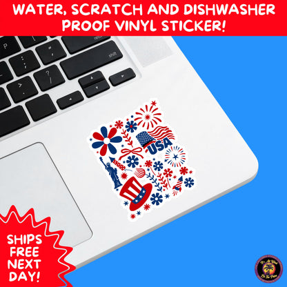 4TH OF JULY | Sticker Pack Independence Day Vinyl Decals, USA Flag, Fireworks, Red White Blue Summer Holiday Patriotic Sticker Set