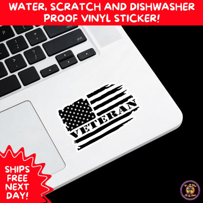 VETERAN STICKERS | Veteran Made Patriotic Vinyl Decals for Military Support, Army Navy Marine Veteran Gifts, American Flag Bumper Sticker