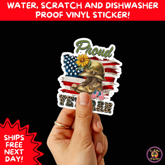 VETERAN STICKERS | Veteran Made Patriotic Vinyl Decals for Military Support, Army Navy Marine Veteran Gifts, American Flag Bumper Sticker