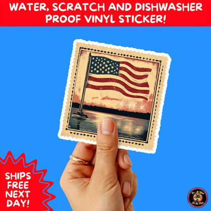 4th of july | sticker pack independence day vinyl decals, usa flag, fireworks, red white blue summer holiday patriotic sticker set