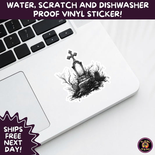 DARK GOTHIC STICKERS – Witchcore, Spooky, Occult, Alternative Vinyl Decals for Journals, Water Bottles, cemetery, headstone, and MacBooks